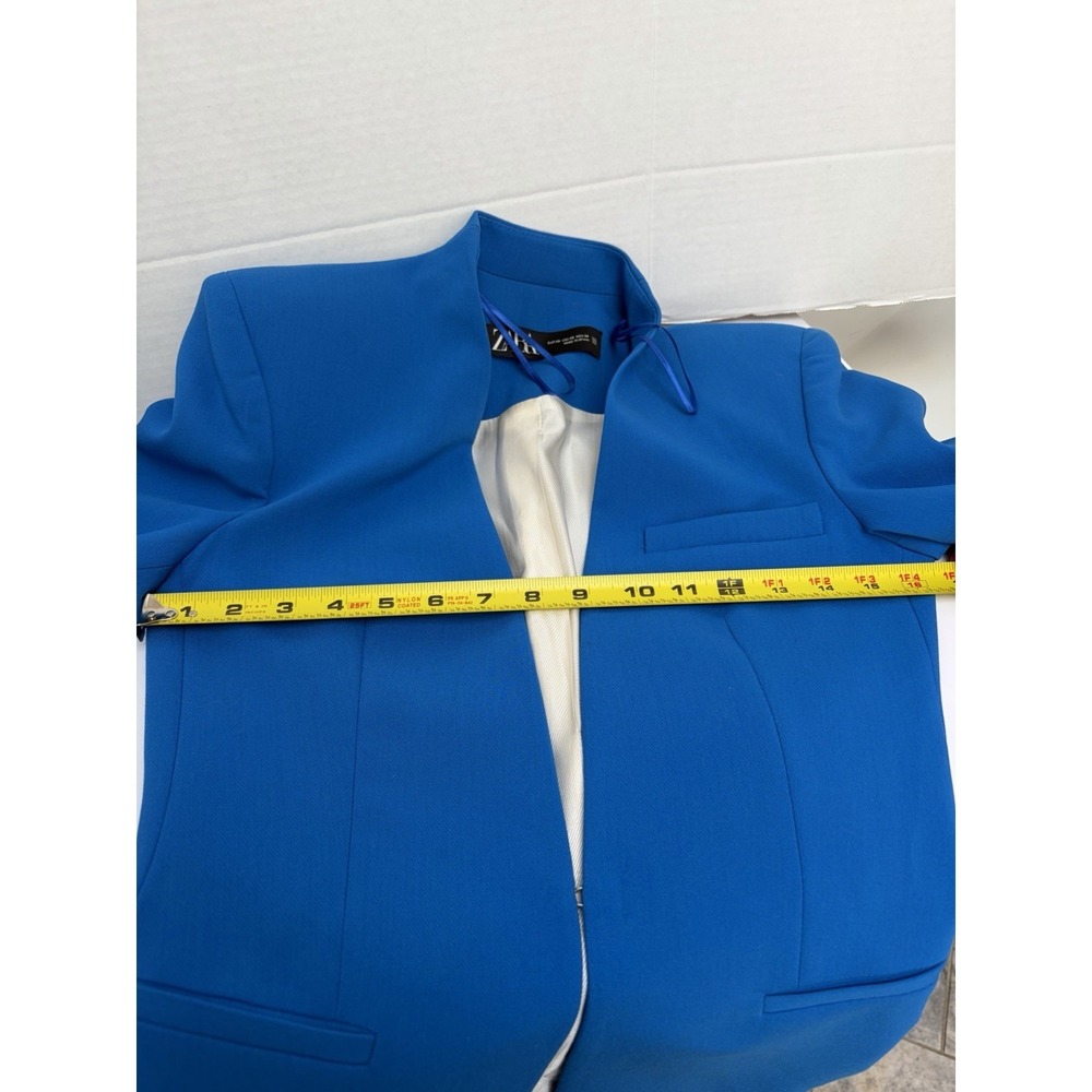 Zara Teal Blue Green 100% Polyester Blazer Jacket Hook & Eye Size XS - Picture 7 of 9